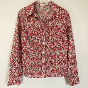 Linen Lawn Liberty of London Shirt UK 10 US 6 Floral Cotton Button Up Collared